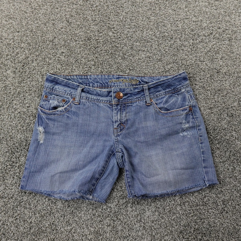 American Eagle Shorts Womens 8 Blue Denim Cut Off Artist Jean Jorts Low Rise Y2K